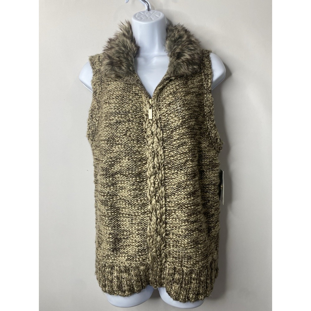 Womens Fur Collar Vest Size Large Hippie Bohemian Warm Cozy NWT Mob Wife Chic